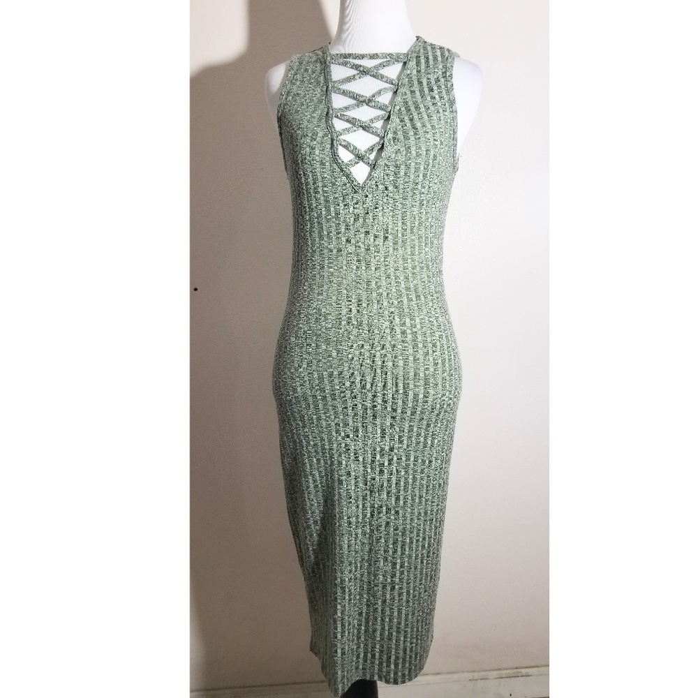 Peep Toe Green Ribbed Dress